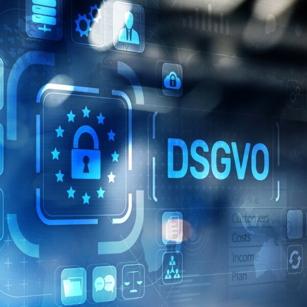 Grafik zur DSGVO mit virtuellen Icons