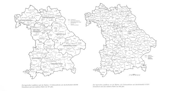 Die bayerischen Landkreise und kreisfreien Städte vor und nach der Reform 1972