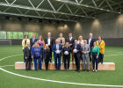 Die Sportministerinnen und -minister der Länder, die Sportsenatorinnen und -senatoren sowie die Bundessportministerin auf dem DFB-Campus in Frankfurt am Main