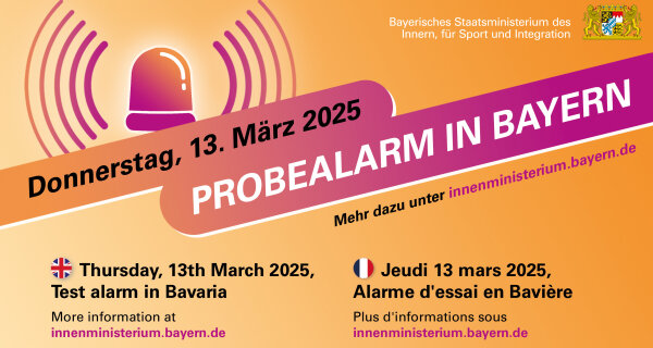 Hinweis auf Probealarm in Bayern am Donnerstag, den 13. März 2025