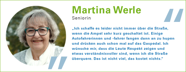 Portrait und Zitat Martina Werle, Seniorin