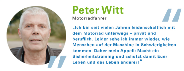 Portrait und Zitat Peter Witt, Motorradfahrer